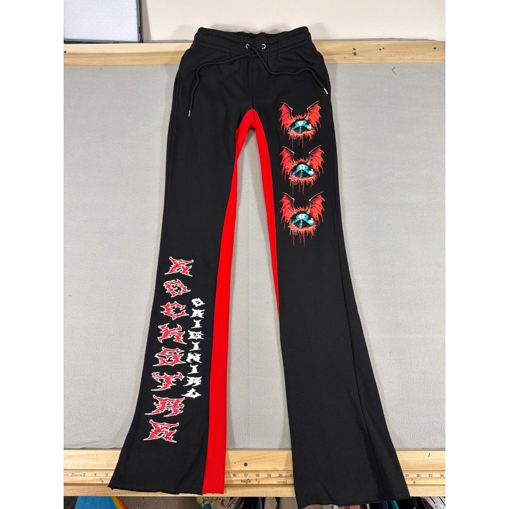 Rockstar Original Mens Black Red Flared Graphic Sweatpants Joggers Size M